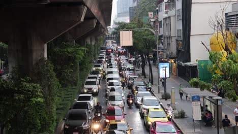 congested city street with slow-moving vehicles