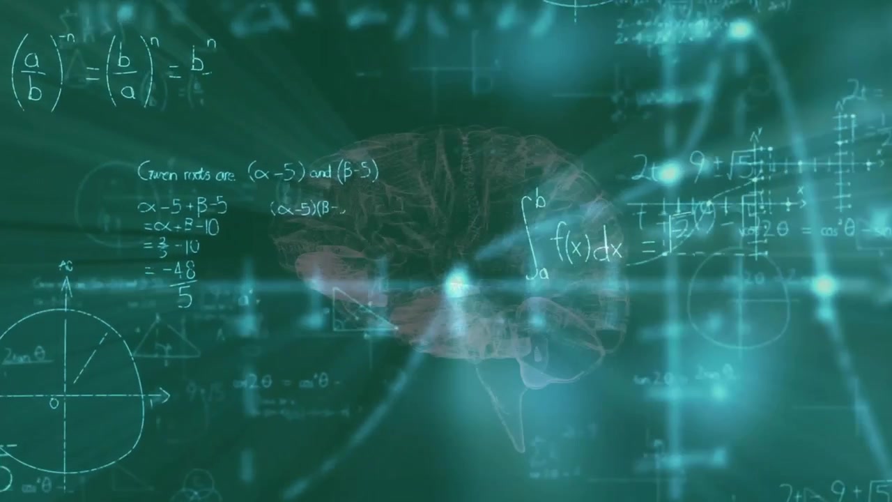 Upon starting brain fading, formulas scrolling, graphs and nodes rising to show math thinking