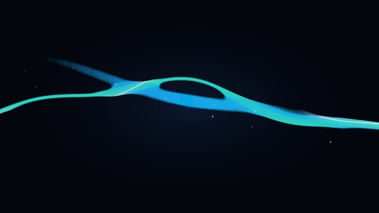 Abstrakt bevægelsesgrafik af glødende cyan og blå flydende bølger