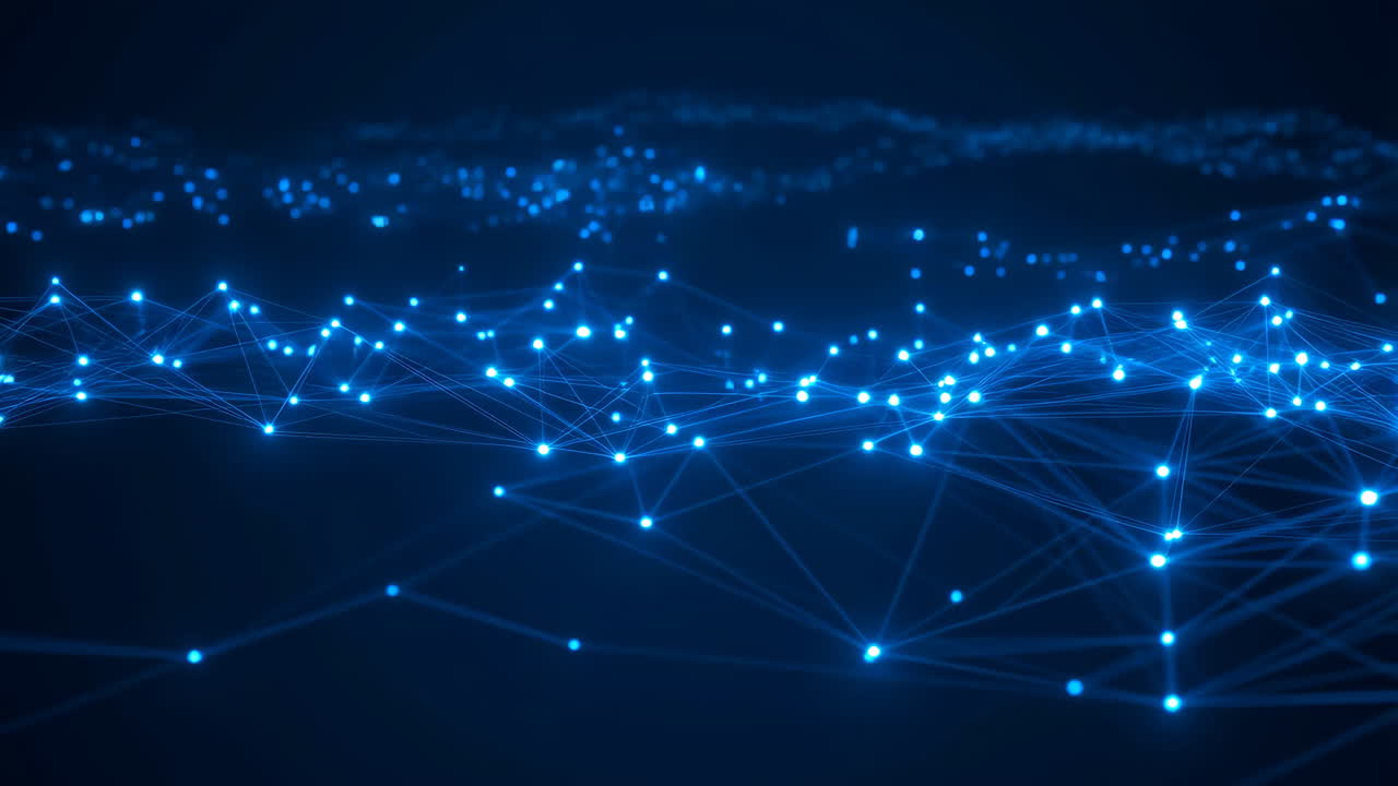 Abstract Digital Network Connections with Blue Glowing Dots