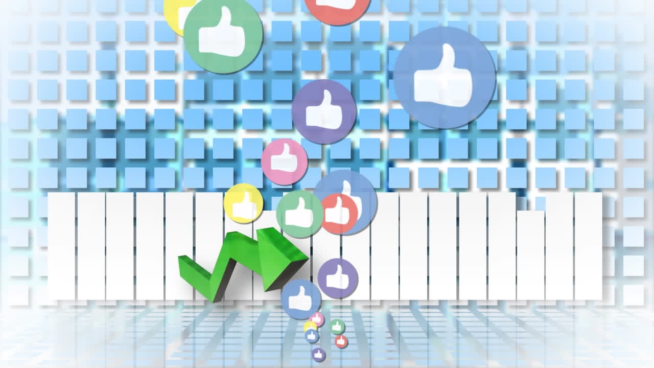 다이어그램 위의 소셜 미디어 아이콘의 애니메이션