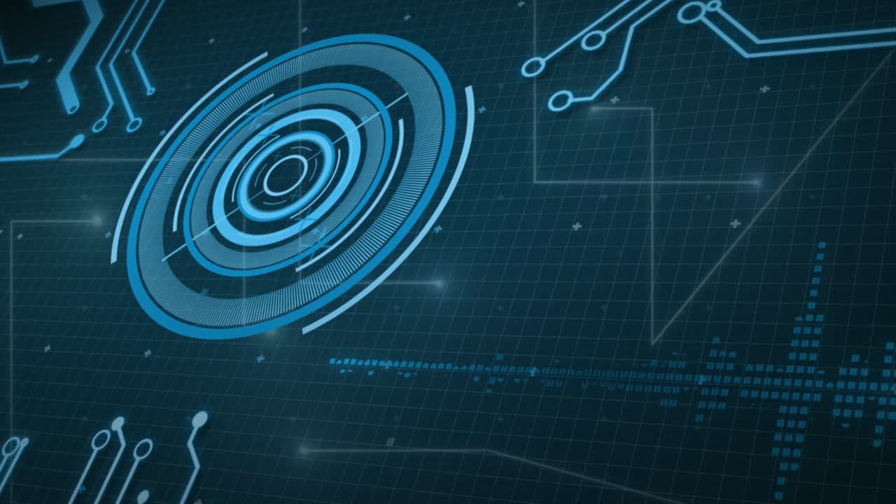 animación de escaneo de alcance y placa de circuito de computadora con procesamiento de datos
