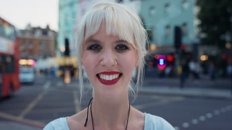 smiling portrait of beautiful woman in the city