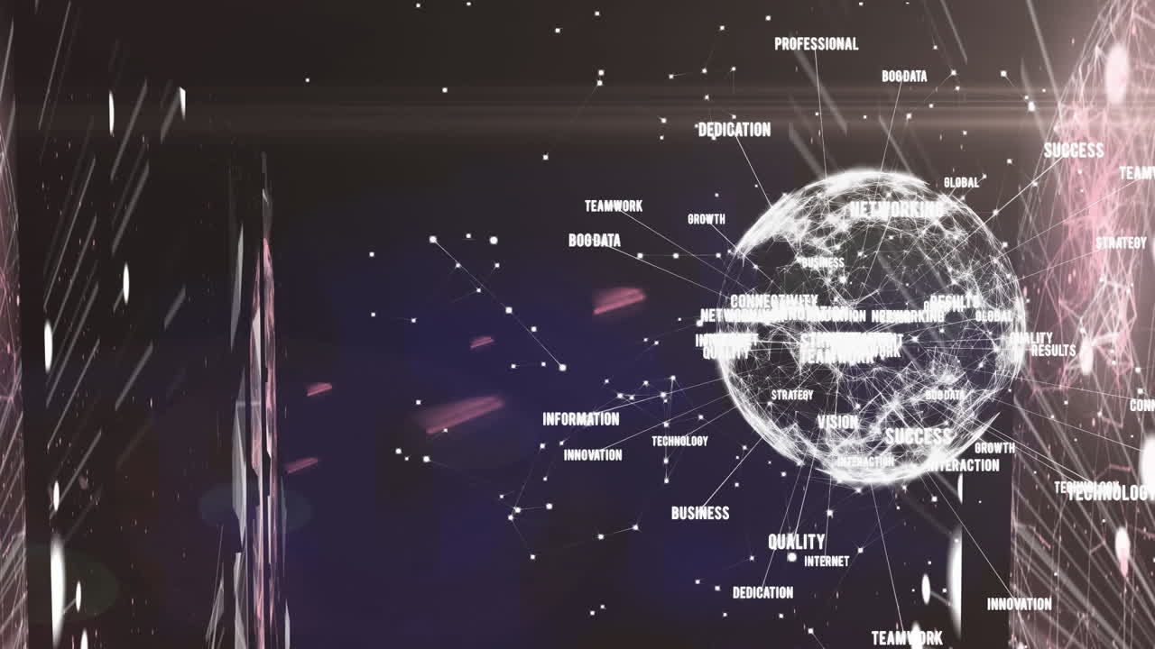 animación de la red de conexiones y el globo sobre fondo negro