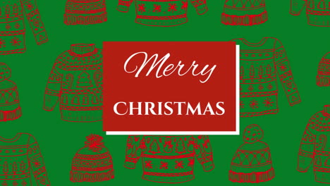 Merry Christmas written over jumpers and hats