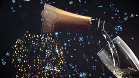 animation of fireworks exploding and glass of champagne