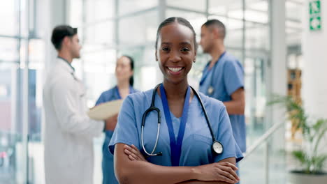 Black-woman,-doctor-and-smile-for-leadership