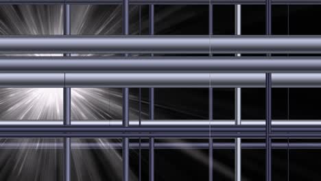 radiant cold sun behind the iron bars of a cage moving irregularly, abstract animation, motion graphic