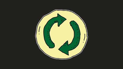 hand drawn black background animation of recycling symbol