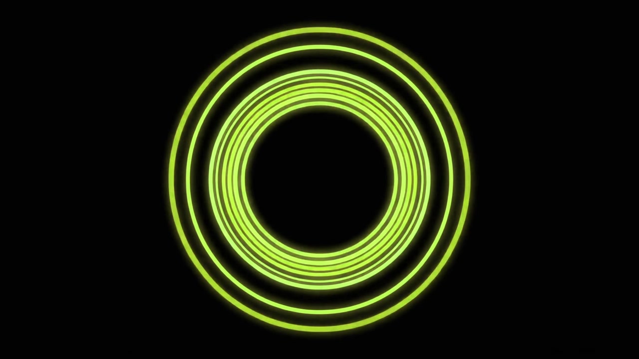 Abstract Animation of Concentric Neon Green Circles Expanding on Black Background