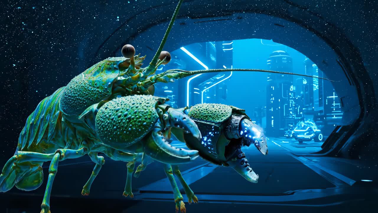 Cyberpunk Lobster in Futuristic Cityscape