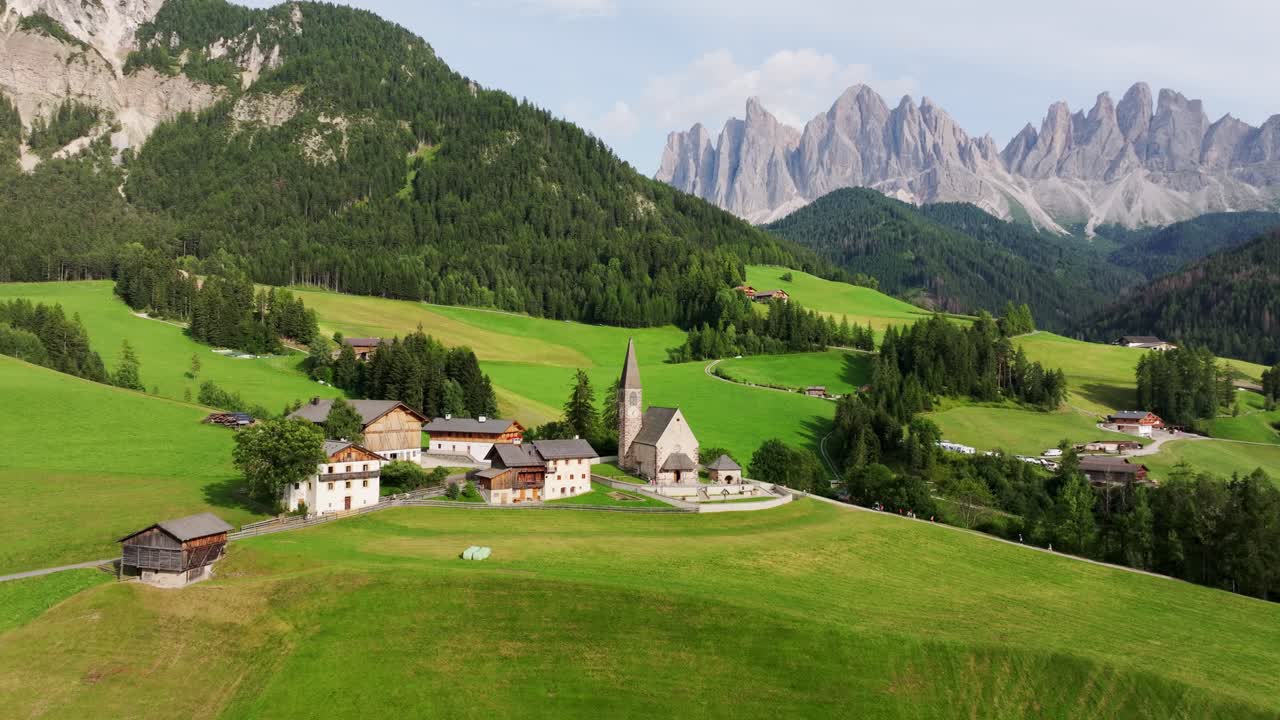 Breathtaking Aerial View of an Alpine Village in the Dolomites