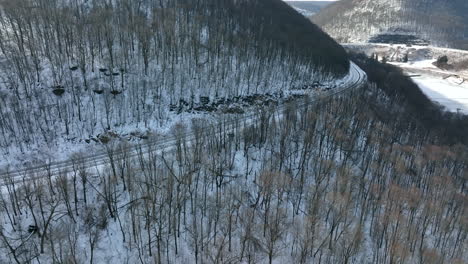 Railroad-tracks-on-side-of-mountain-pass