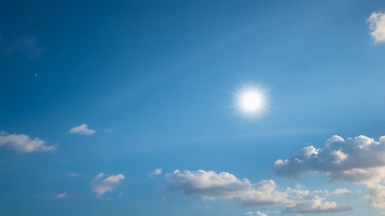 Camera capturing sun fluctuating behind drifting cumulus clouds in midday sky showing light changes