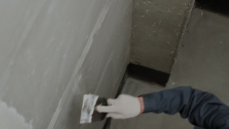 Construction Worker Repairing a Wall