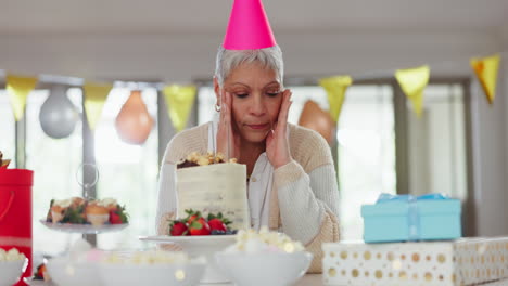 birthday, depression and sad senior woman alone