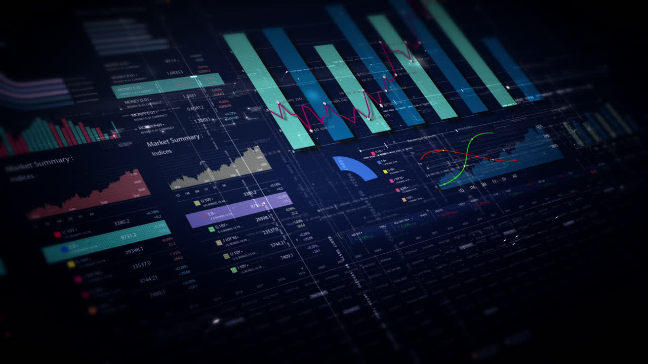 Dynamic data visuals for business info graphics, animated charts, and data-driven insights for a business meeting mock-up. Explore the world of trading, stock exchanges, and crypto