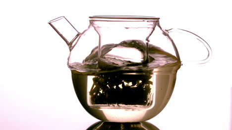 water swirling around loose tea in teapot