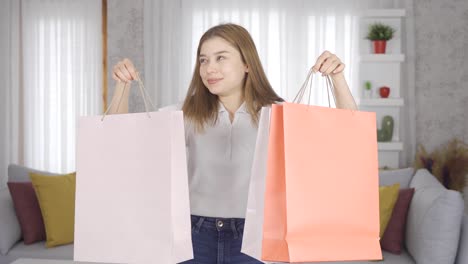 tired woman returning from shopping.