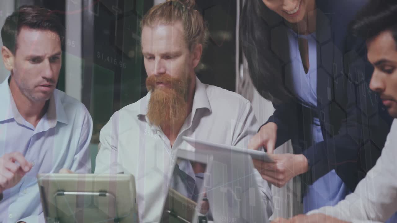 анимация статистики и обработки финансовых данных среди различных бизнесменов