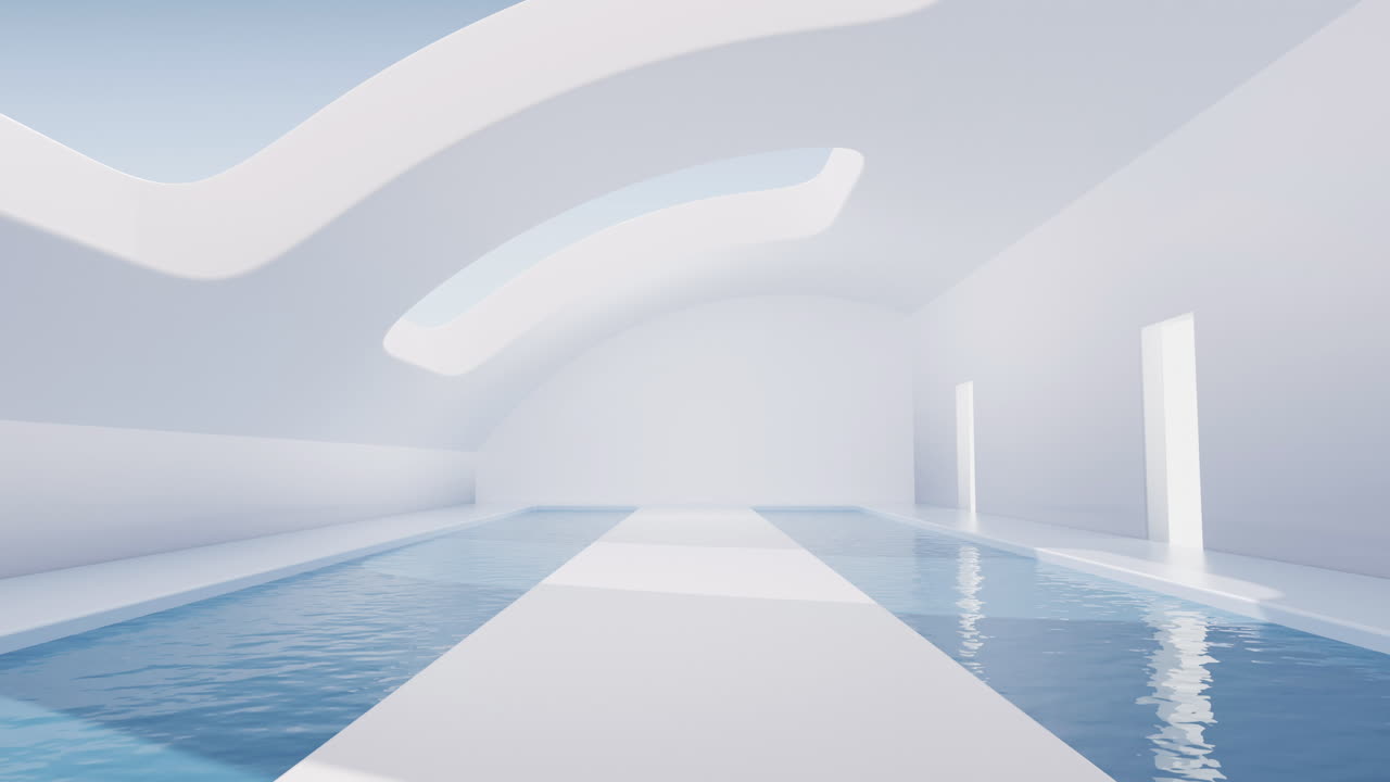 물이 들어있는 빈 방, 3d 렌더링