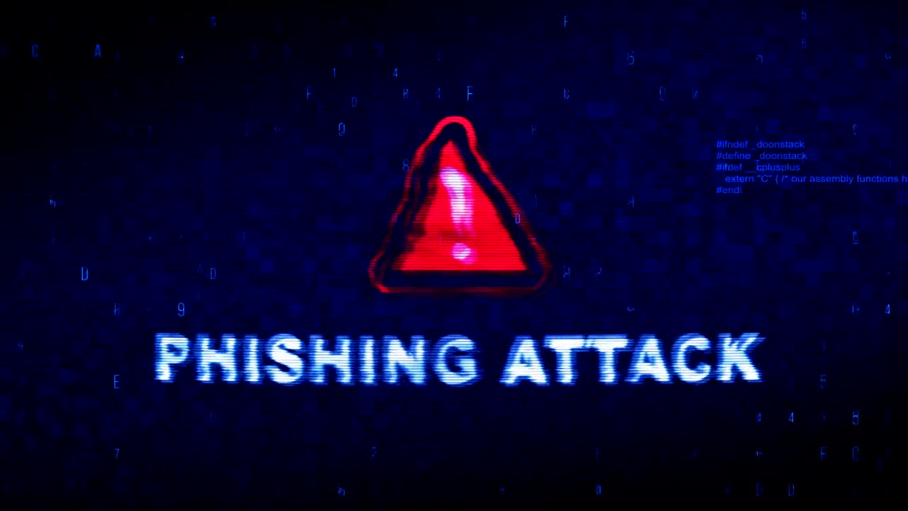 Phishing Attack Text Digital Noise Twitch Glitch Distortion Effect Error Loop Animation.