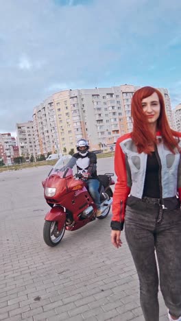 beautiful young woman motorcyclist