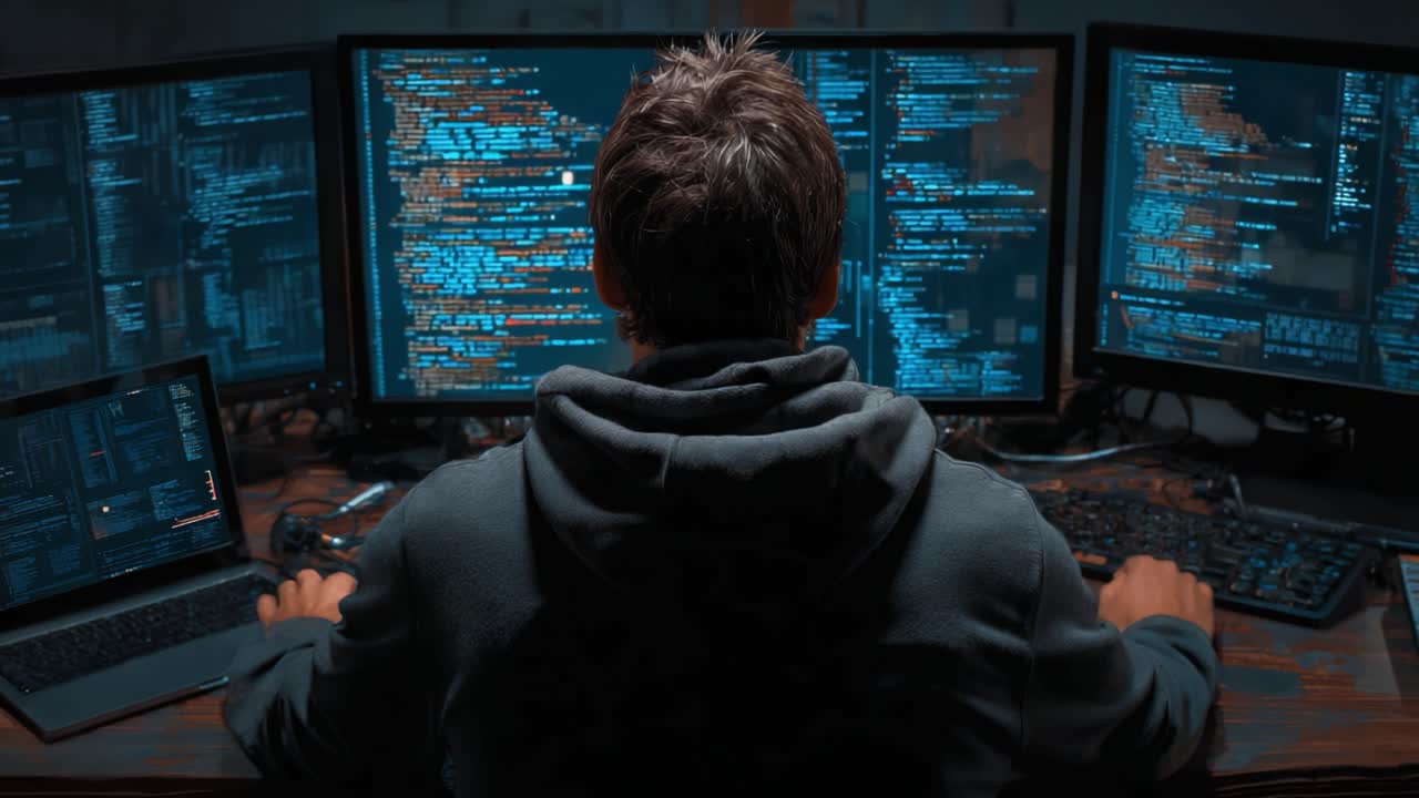 A Focused Programmer Analyzing Complex Code Structures on Multiple Monitors While Engaged in Modern Software Development in a Dimly Lit Environment