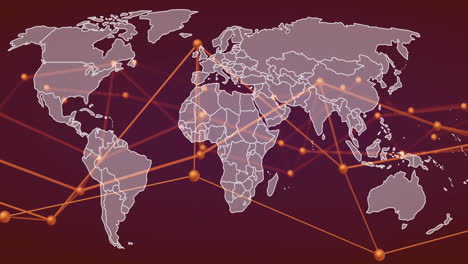 global network connections over world map animation