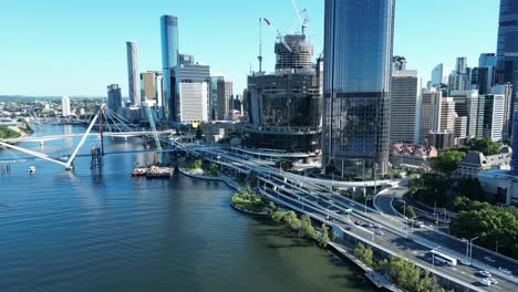 drone shot of brisbane city with a focus on the queens wharf casino development