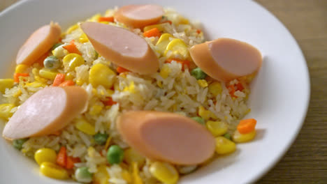 arroz frito con chorizo y vegetales mixtos