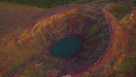 Keri&eth; icelandic crater lake with melted glacial water at sunset