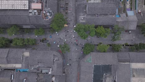 bird's eye view of human traffic in dali's ancient city