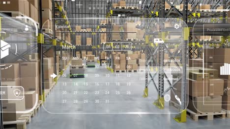 animation of screens with data processing over warehouse