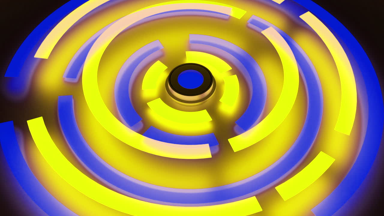 diseño de laberinto circular abstracto con líneas brillantes de neón