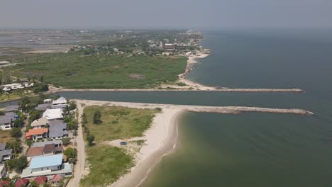 4k aerial drone footage of a beautiful coastline in ban laem, phetchaburi, thailand