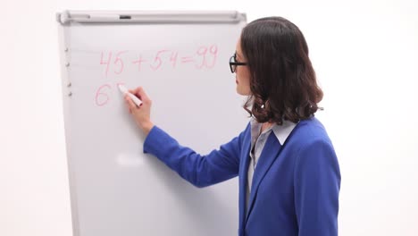 woman writing math on whiteboard