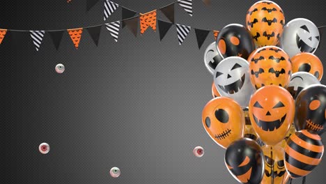 gray gradient background of halloween balloons hanging flags on a rope