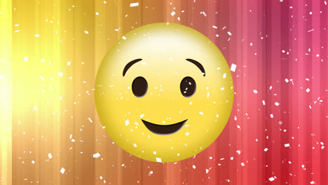 digital animation of confetti falling over winking face emoji against colorful gradient background