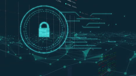 animación de bloqueo en círculo, puntos que se conectan con líneas sobre datos del mercado de valores