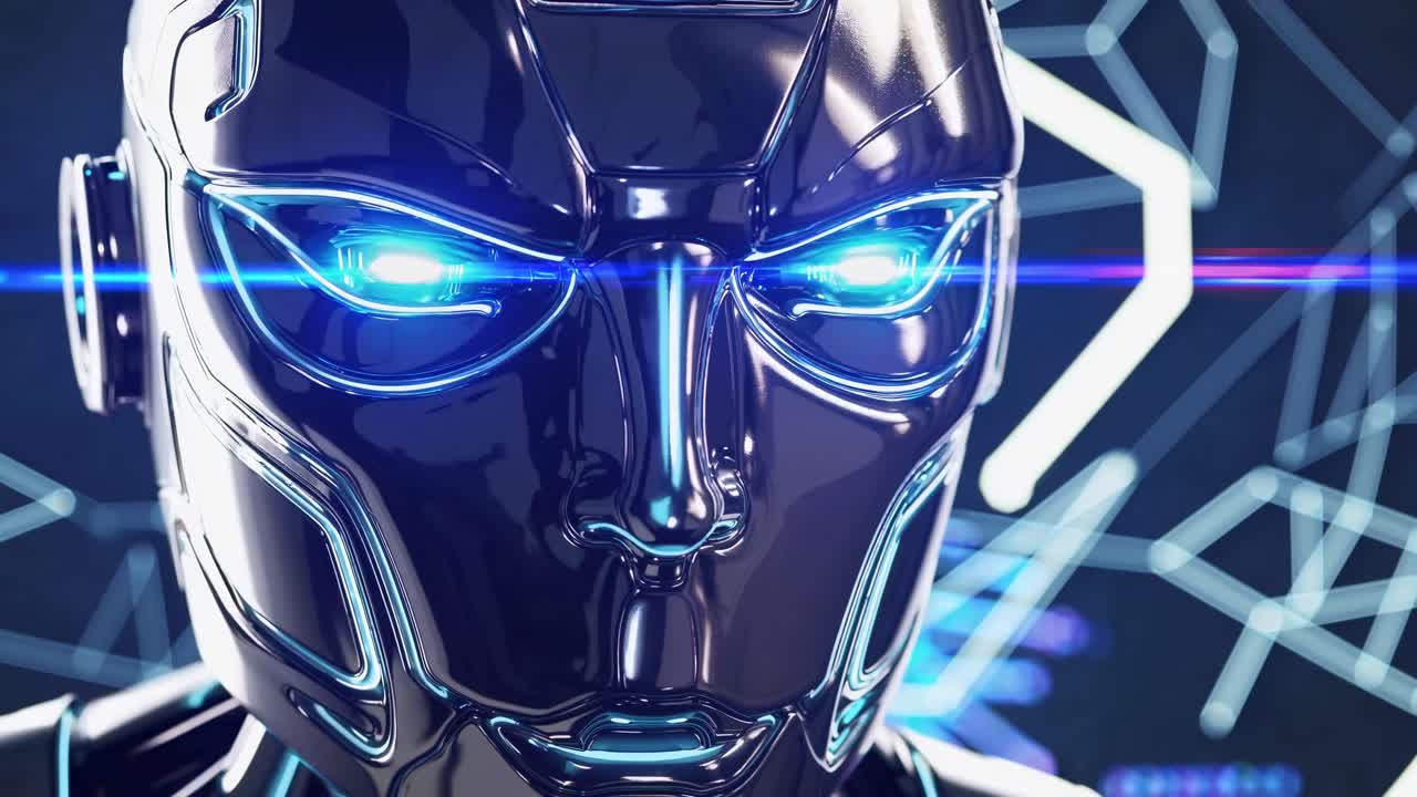 primer plano de una cabeza de robot futurista