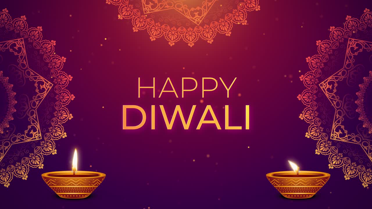 Sfondo animato di auguri di buon Diwali con lampada diya. Animazione di buon Deepavali