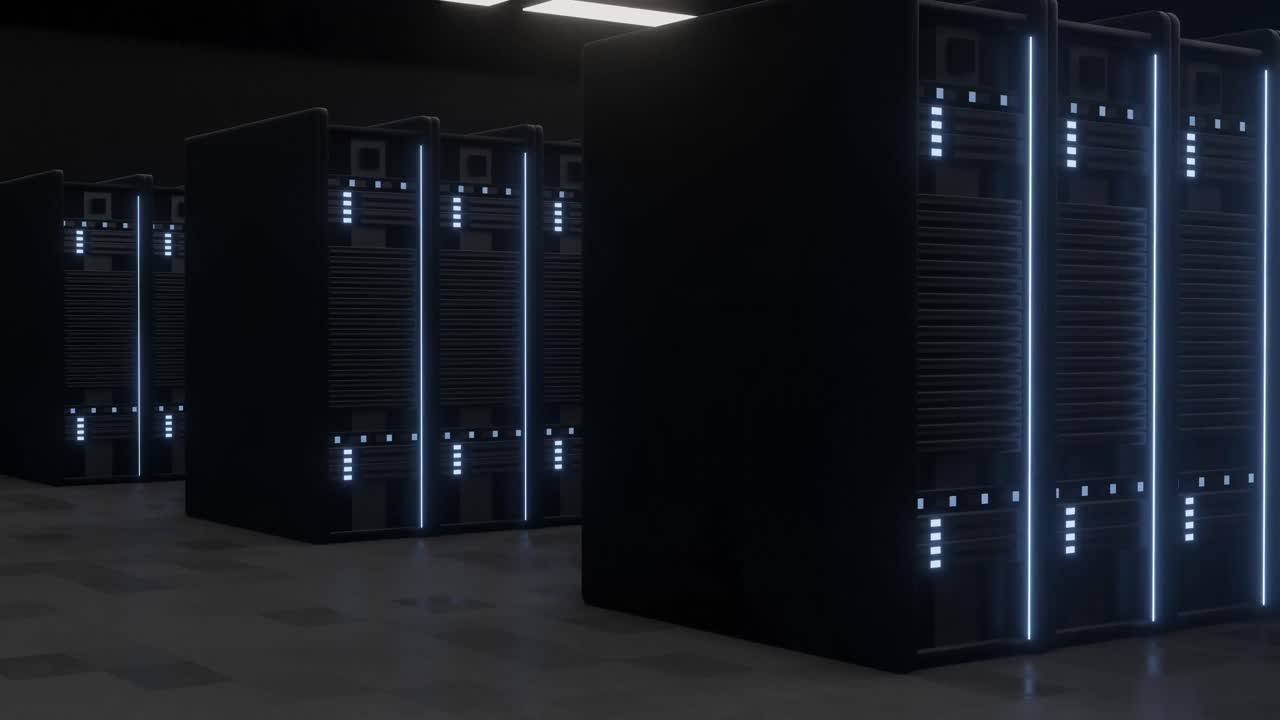 Animation of lights flickering on servers in server room