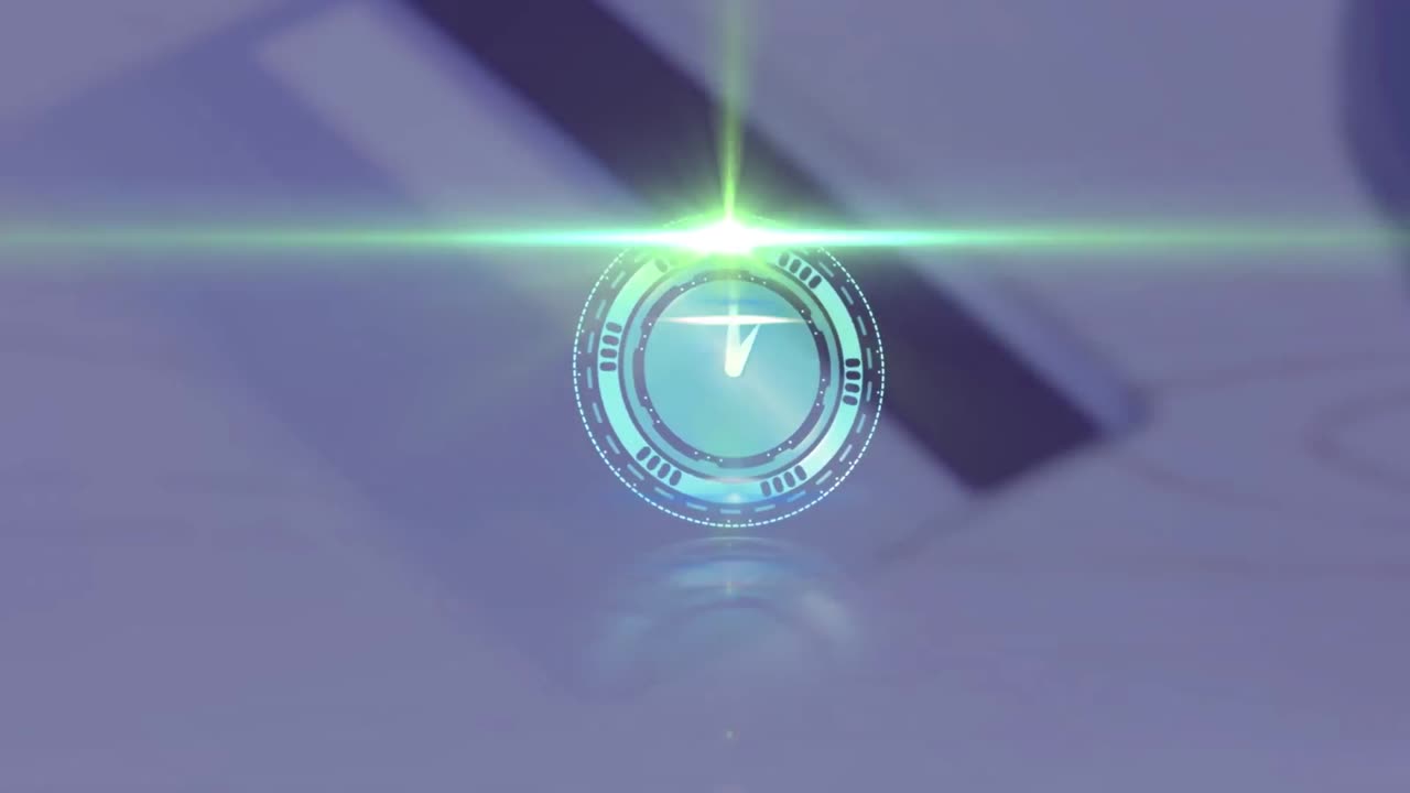 animación de cerradura de seguridad giratoria con reloj sobre el rastro de luz en fondo borroso