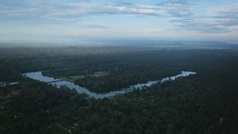 slow zoom in aerial timelapse of the sunset clouds over angkor wat in cambodia