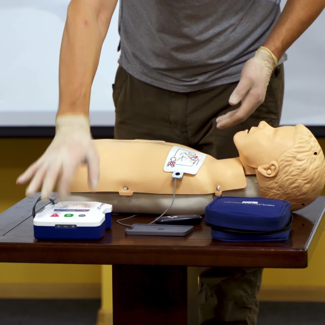 Medical doll for training students. Concept of medical education and practice. Video from medical courses