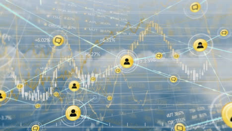 web of connection icons and data processing against blue sky