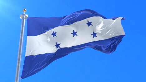 bandera hondureña ondeando en el viento con el cielo azul en lento, bucle