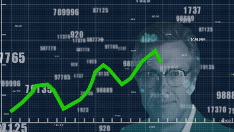 aumento de los números múltiples y el procesamiento de datos estadísticos contra el retrato del hombre