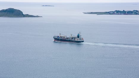 container cargo ship off the coast of norway